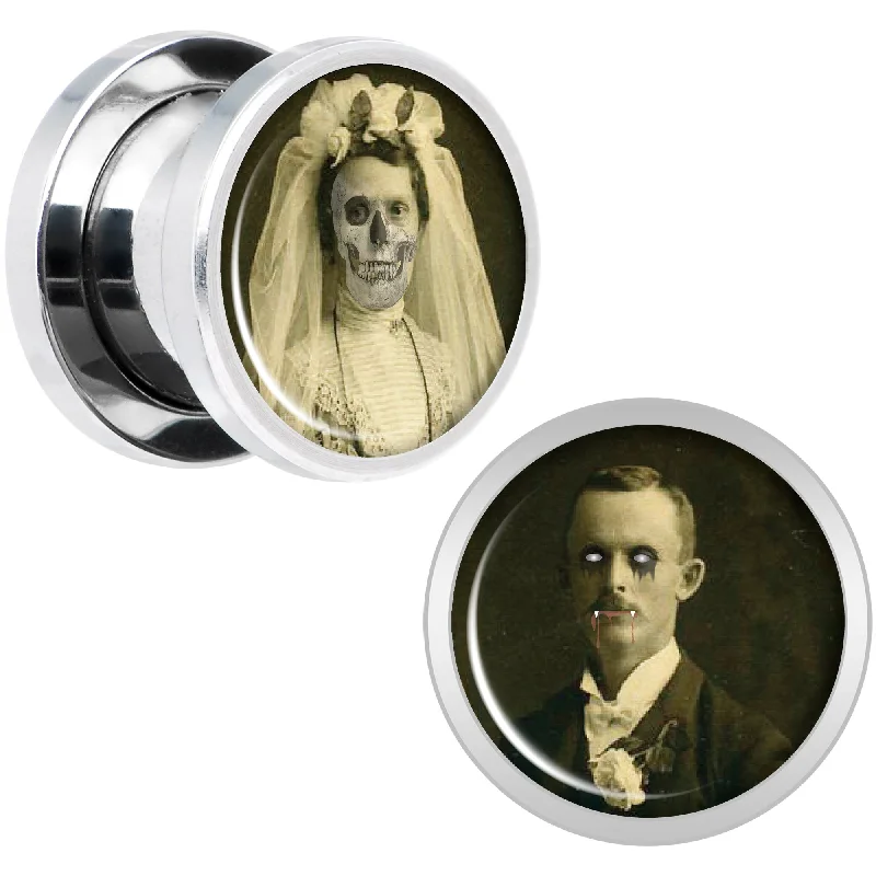 Women's Earrings – Elegant Designs for Every Personality--Undead Bride and Groom Halloween Plug Set 00 Gauge Women's Earrings – Elegant Designs for Every Personality--Undead Bride and Groom Halloween Plug Set 00 Gauge