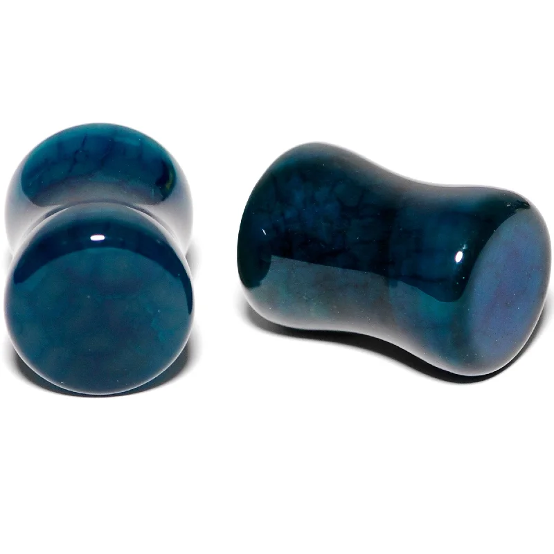 Women's Earrings – Elegant Designs for Every Personality--Solid Blue Stone Saddle Plug Set 6mm to 25mm