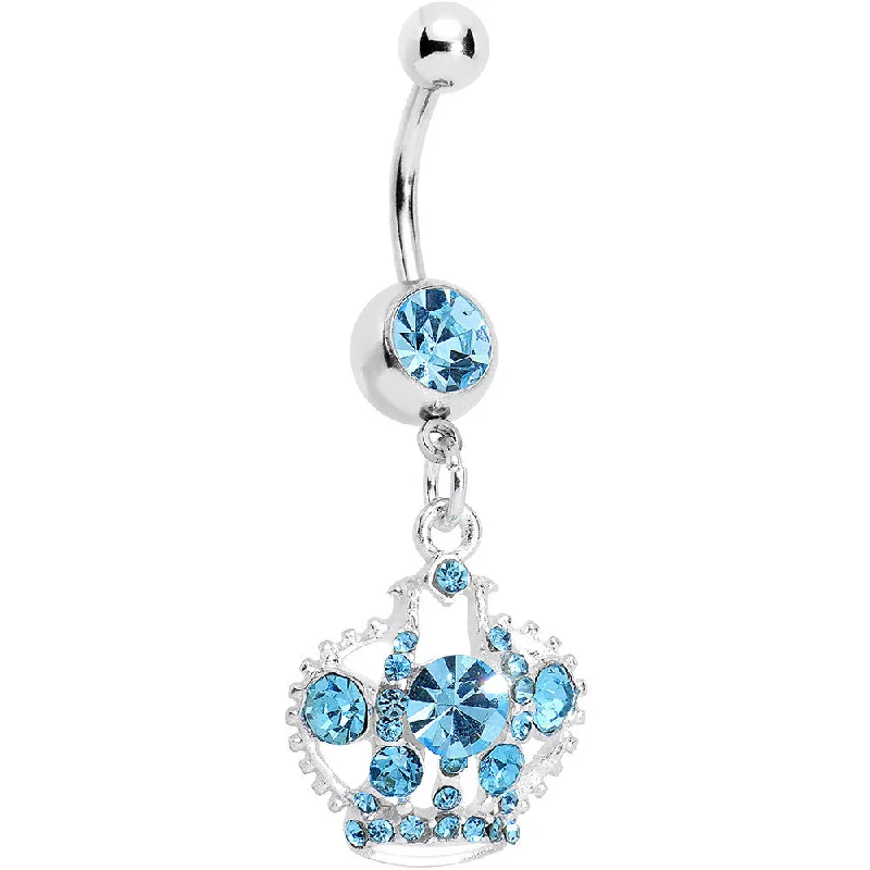 Comfortable Belly Rings for Chic and Stylish Fashion -Aqua Gem Crown Dangle Belly Ring Comfortable Belly Rings for Chic and Stylish Fashion -Aqua Gem Crown Dangle Belly Ring