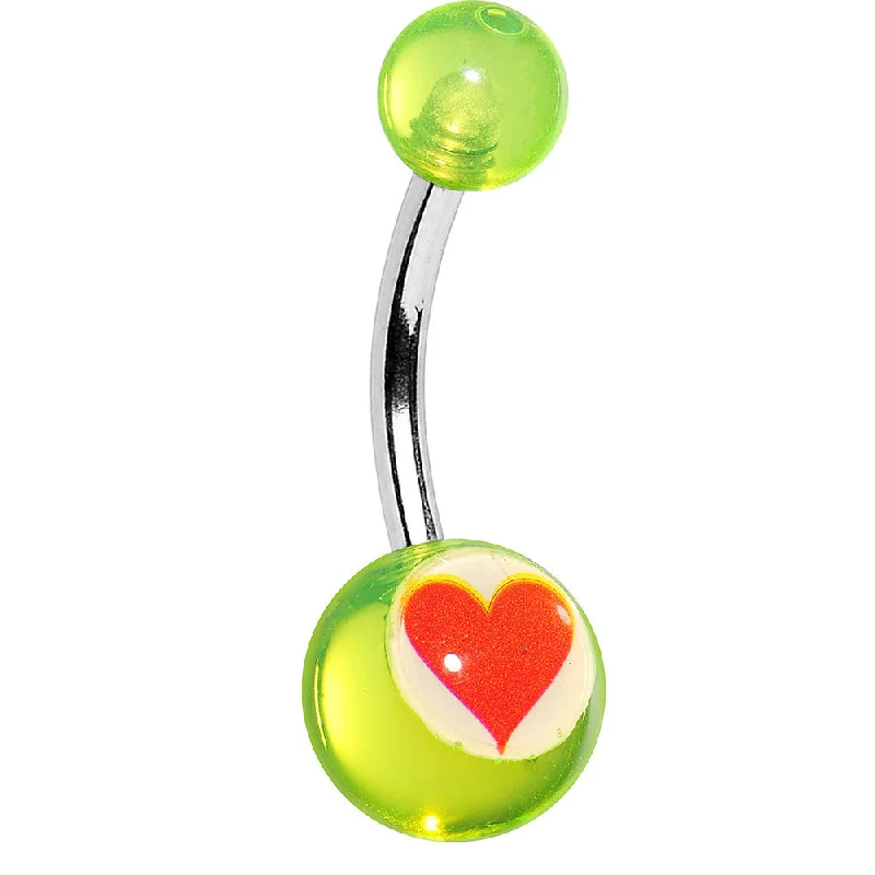 Comfortable Belly Rings with Chic Design -Acrylic Clear Lime Green with Heart Belly Ring 3/8 Comfortable Belly Rings with Chic Design -Acrylic Clear Lime Green with Heart Belly Ring 3/8