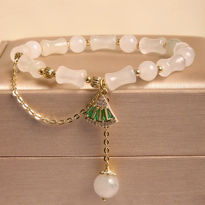 Handcrafted Bangles with Gemstone Settings for Women-Buddha Stones Tianshan White Jade Bamboo Pattern Luck Blessing Bracelet Handcrafted Bangles with Gemstone Settings for Women-Buddha Stones Tianshan White Jade Bamboo Pattern Luck Blessing Bracelet