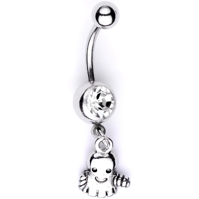 Beautiful Belly Rings for Glamorous Fashion -Clear Gem Happy Ghost Halloween Dangle Belly Ring Beautiful Belly Rings for Glamorous Fashion -Clear Gem Happy Ghost Halloween Dangle Belly Ring