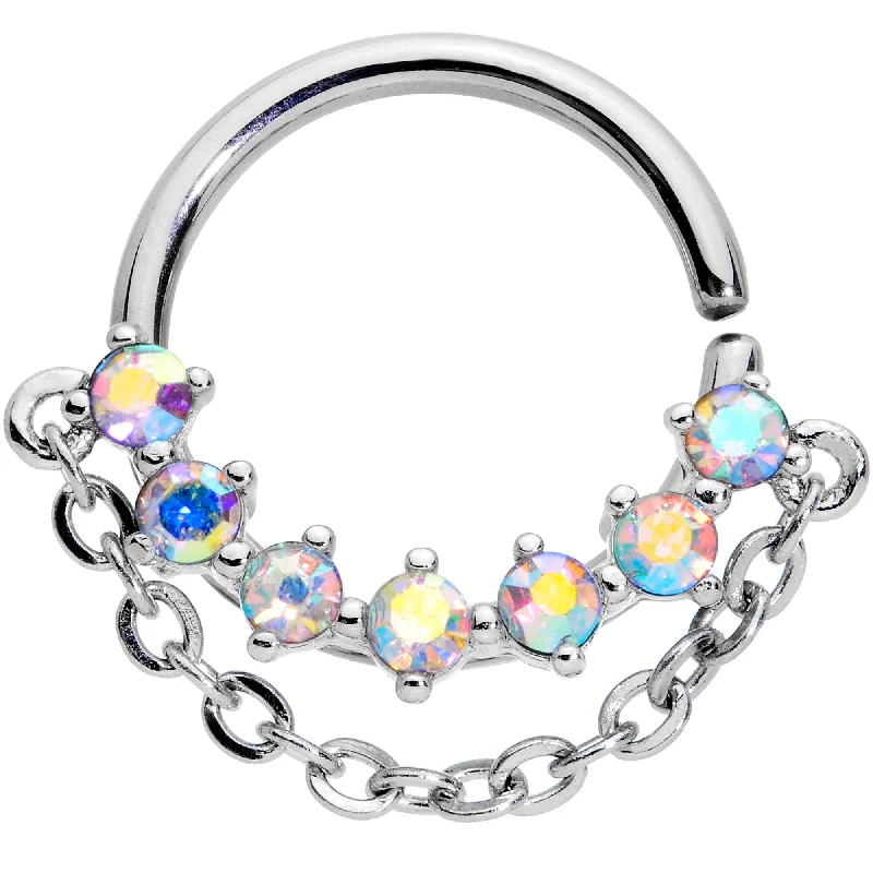 Women's Earrings – Elegant Designs for Every Personality--16 Gauge 3/8 Aurora Gem Garland Hanging Chain Seamless Circular Ring