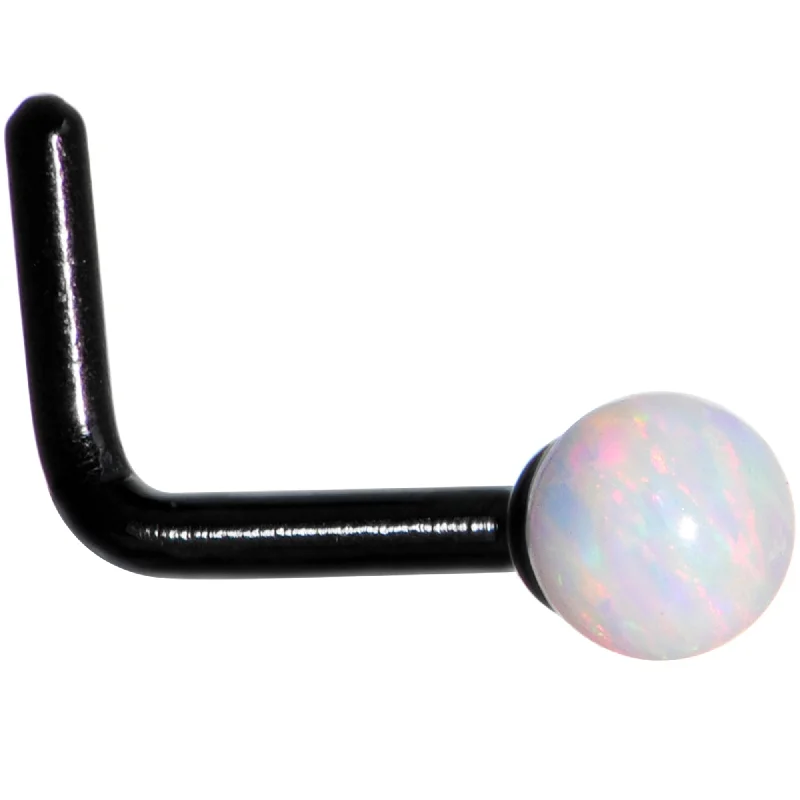 Nose Rings for Bridal Look -White 2.5mm Synthetic Opal Ball Black Anodized L-Shape Nose Ring Nose Rings for Bridal Look -White 2.5mm Synthetic Opal Ball Black Anodized L-Shape Nose Ring