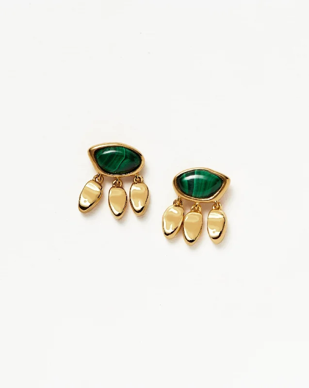Women's Earrings – Elegant Designs for Every Personality--Molten Gemstone Charm Stud Earrings | 18k Gold Vermeil/Malachite