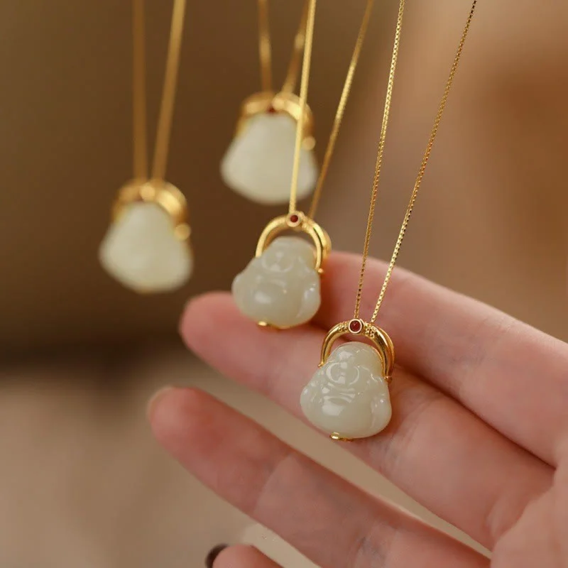 Shop Classic Women's Necklaces & Pendants with a Modern Twist-Buddha Stones 925 Sterling Silver Natural Hetian Jade Laughing Buddha Abundance Chain Necklace Pendant Shop Classic Women's Necklaces & Pendants with a Modern Twist-Buddha Stones 925 Sterling Silver Natural Hetian Jade Laughing Buddha Abundance Chain Necklace Pendant