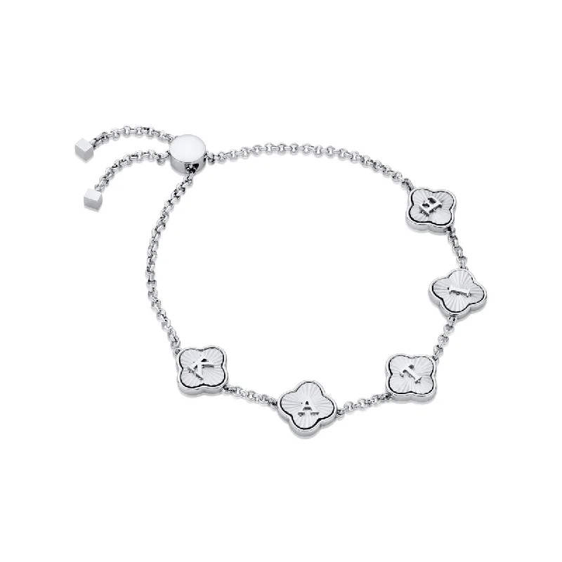 Beautiful Bangles for Women with Swarovski-Textured Clover Custom Name Bracelet (Silver)