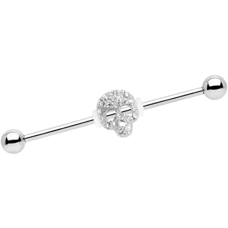 Women's Earrings – Elegant Designs for Every Personality--14 Gauge Clear Gem Skull Charm Straight Industrial Barbell 38mm