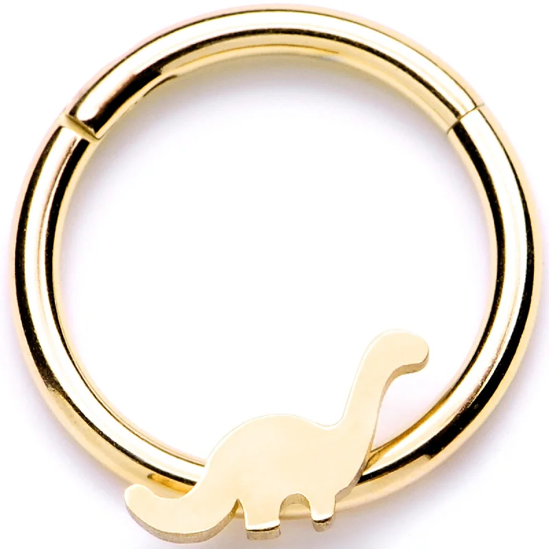 Trendy Lip Rings for Everyday Use16 Gauge 3/8 Gold Tone Tiny Dinosaur Hinged Segment Ring