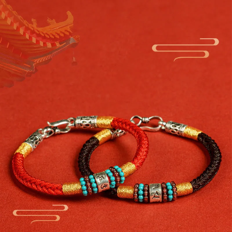 Elegant Metal Bracelets for Men with Simple Designs-Buddha Stones Red String Black String Six True Words 925 Sterling Silver Connection Bracelet Elegant Metal Bracelets for Men with Simple Designs-Buddha Stones Red String Black String Six True Words 925 Sterling Silver Connection Bracelet