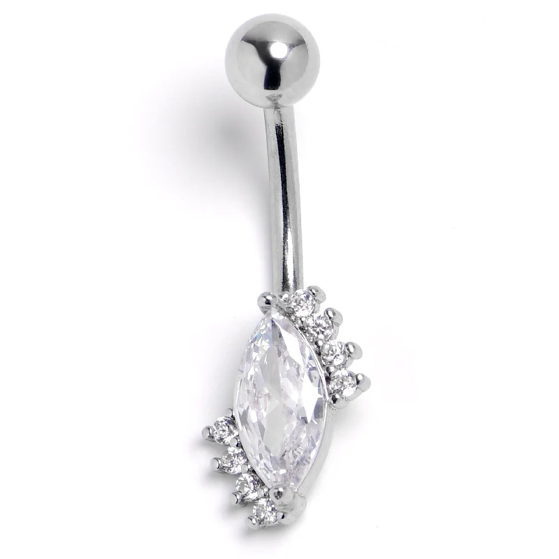 Trendy Belly Rings for Fashion Enthusiasts -Clear Gem Firey Drop Belly Ring