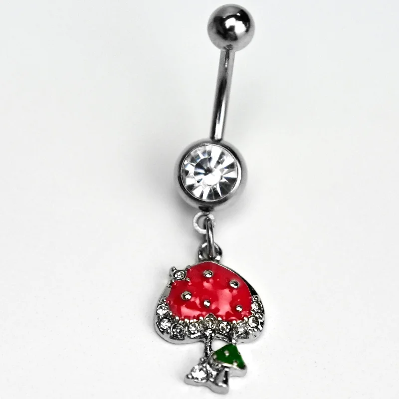 Beautiful Belly Rings with Gemstone Details -Clear Gem Glamour Shroom Mushroom Dangle Belly Ring Beautiful Belly Rings with Gemstone Details -Clear Gem Glamour Shroom Mushroom Dangle Belly Ring