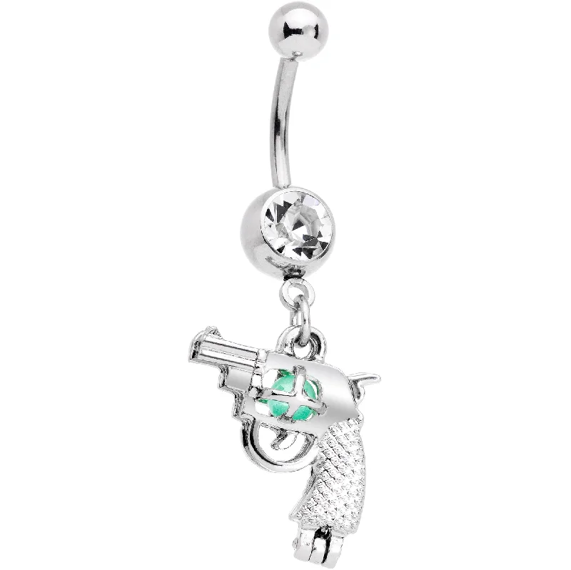 Belly Rings with Unique Shape Designs -Clear Gem Glow in the Dark Revolver Get Your Gun Dangle Belly Ring Belly Rings with Unique Shape Designs -Clear Gem Glow in the Dark Revolver Get Your Gun Dangle Belly Ring