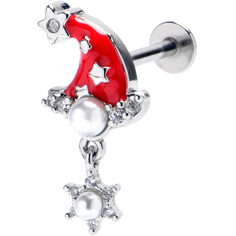 Unique Lip Rings with Polished Finish16 Gauge 5/16 Clear Gem Santa Hat Stars Red Dangle Labret Monroe Tragus