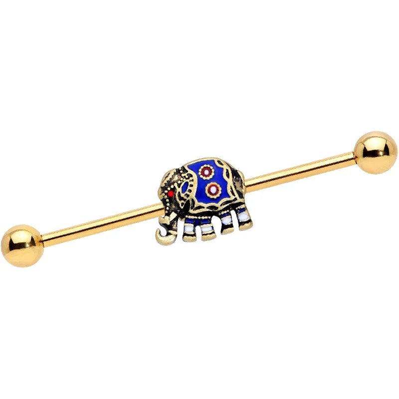 Women's Earrings – Elegant Designs for Every Personality--14 Gauge Gold Tone Rococo Elephant Industrial Barbell 38mm
