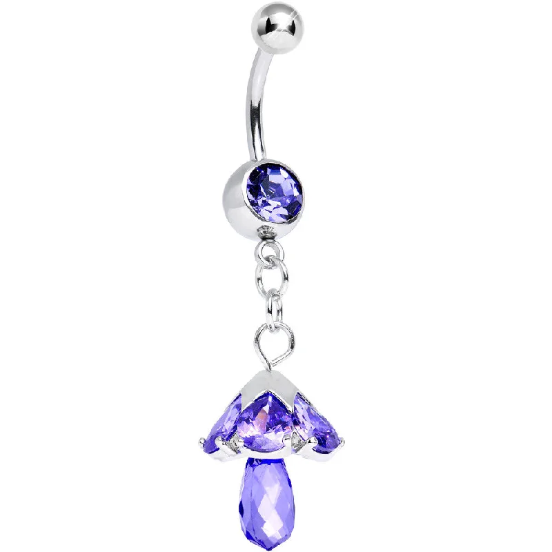 Trendy Belly Rings for Every Fashionista -Purple CZ Fairy Mushroom Dangle Belly Ring Trendy Belly Rings for Every Fashionista -Purple CZ Fairy Mushroom Dangle Belly Ring