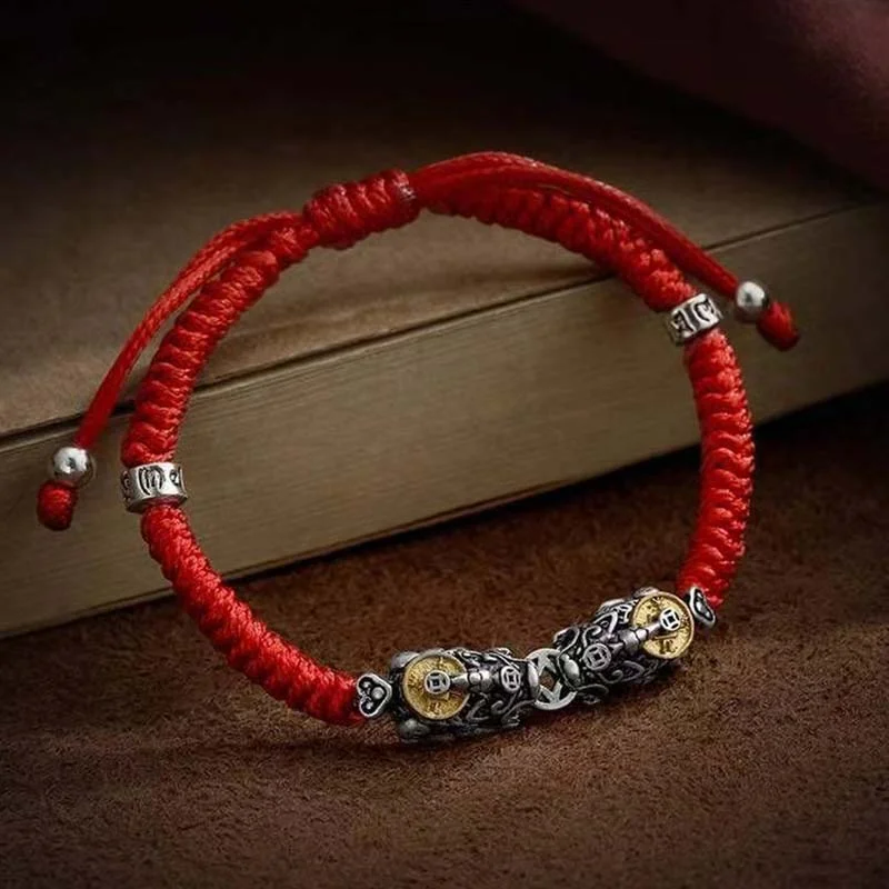Engraved Stone Bracelets for Men-Buddha Stones 925 Sterling Silver PiXiu Prosperity String Braided Bracelet Engraved Stone Bracelets for Men-Buddha Stones 925 Sterling Silver PiXiu Prosperity String Braided Bracelet