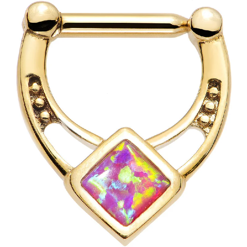 Nose Rings for Sophisticated Style -14 Gauge 5/16 Pink Faux Opal Gold Anodized Glamour Septum Clicker Nose Rings for Sophisticated Style -14 Gauge 5/16 Pink Faux Opal Gold Anodized Glamour Septum Clicker