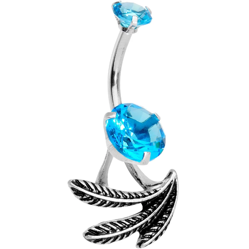 Trendy Belly Rings for Fashion-Loving Women -Blue CZ Gem Feather Trio Dangle Belly Ring Trendy Belly Rings for Fashion-Loving Women -Blue CZ Gem Feather Trio Dangle Belly Ring