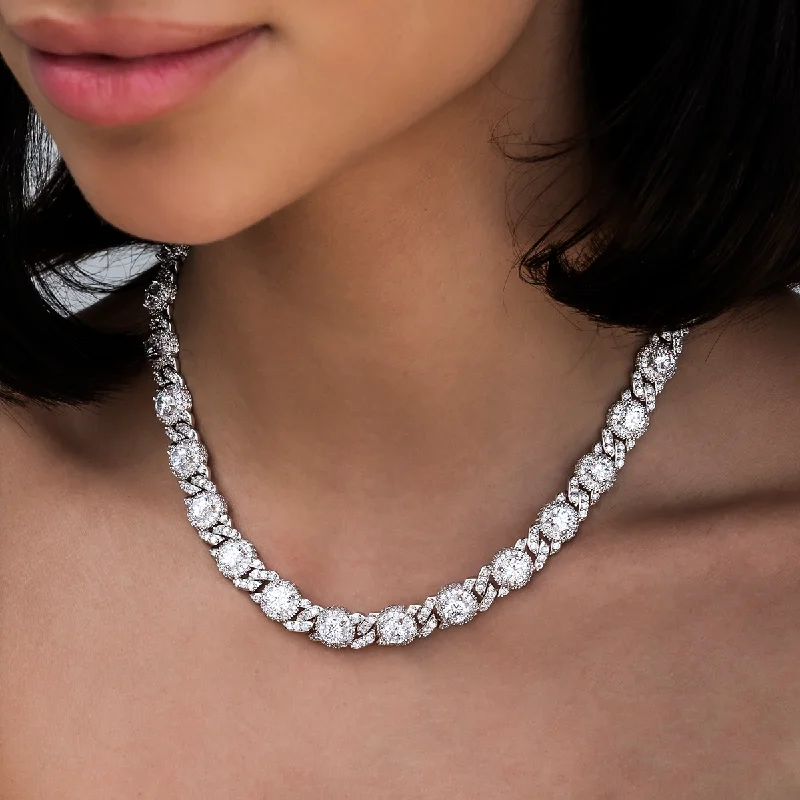 Shop Classic Women's  Necklaces & Pendants with a Modern Twist-Iced Diamond Station Cuban Necklace