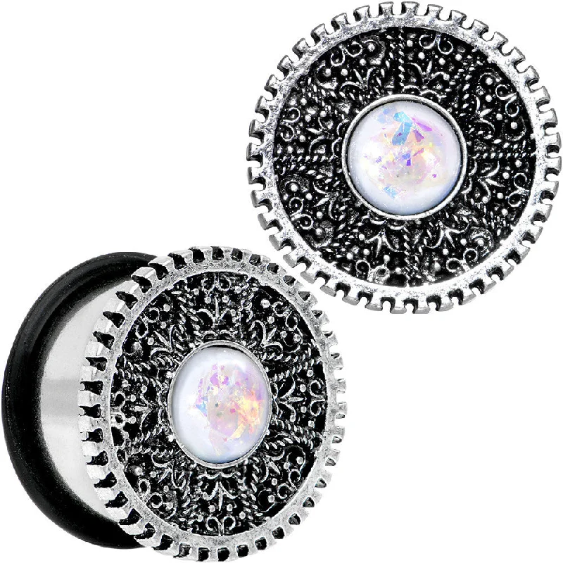 Women's Earrings – Elegant Designs for Every Personality--3/4 Stainless Steel Sky Wheel White Synthetic Opal Plug Set Women's Earrings – Elegant Designs for Every Personality--3/4 Stainless Steel Sky Wheel White Synthetic Opal Plug Set