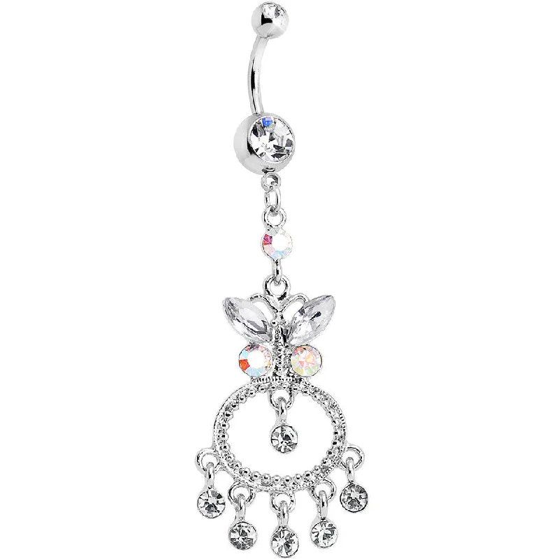 Comfortable Belly Rings for Casual Fashion -Clear Gem Aqua Cicero Butterfly Chandelier Belly Ring Comfortable Belly Rings for Casual Fashion -Clear Gem Aqua Cicero Butterfly Chandelier Belly Ring