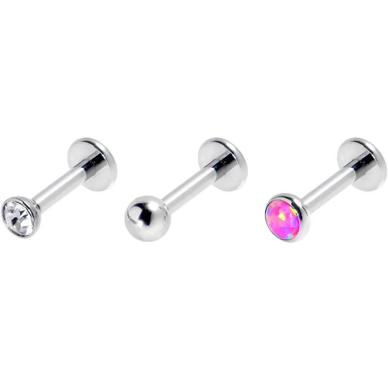 Women's Earrings – Elegant Designs for Every Personality--16 Gauge 1/4 Pink Synthetic Opal G23 Titanium Threadless Push In Labret Set of 3 Women's Earrings – Elegant Designs for Every Personality--16 Gauge 1/4 Pink Synthetic Opal G23 Titanium Threadless Push In Labret Set of 3