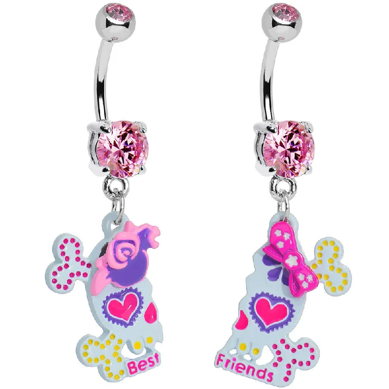 Comfortable Belly Rings with Chic Design -Pink Gem Sugar Skull Best Friends Dangle Belly Ring Set Comfortable Belly Rings with Chic Design -Pink Gem Sugar Skull Best Friends Dangle Belly Ring Set