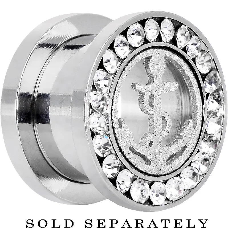 Women's Earrings – Elegant Designs for Every Personality--1/2 Stainless Steel Clear Gem Anchor Tunnel Plug Women's Earrings – Elegant Designs for Every Personality--1/2 Stainless Steel Clear Gem Anchor Tunnel Plug