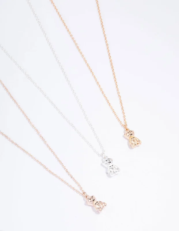 Shop Classic Women's  Necklaces & Pendants with a Modern Twist-Mixed Metal Mini Teddy Bear Necklace 3-Pack