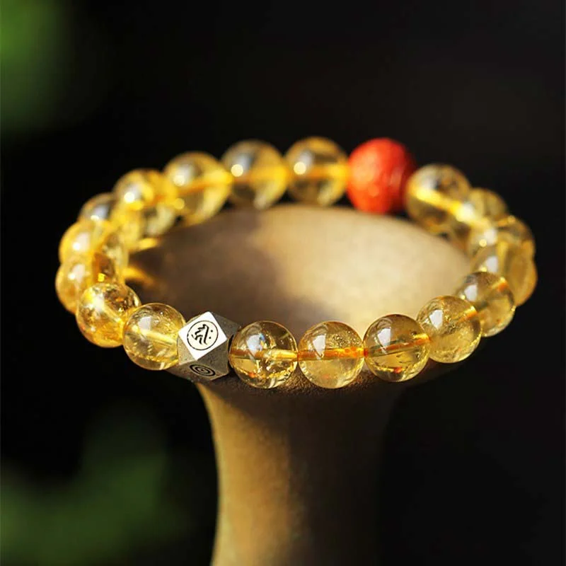 Stylish Beaded Bangles for Women-Buddha Stones Chinese Zodiac Natal Buddha Citrine Cinnabar Blessing Bracelet