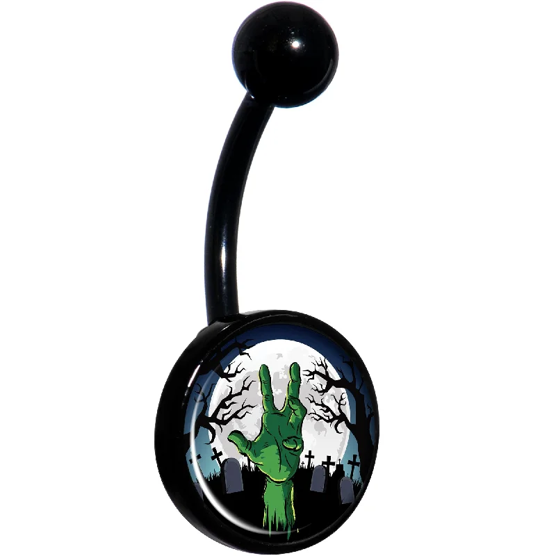 Trendy Belly Rings with Colorful Accents -Cemetery Zombie Hand Halloween Black Belly Ring Trendy Belly Rings with Colorful Accents -Cemetery Zombie Hand Halloween Black Belly Ring