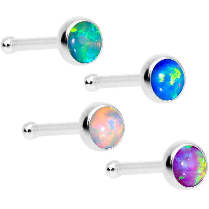 Stylish and Affordable Nose Rings for Women -Multi Color 3mm Synthetic Opal Press Fit Nose Bone 4 Pack Set Stylish and Affordable Nose Rings for Women -Multi Color 3mm Synthetic Opal Press Fit Nose Bone 4 Pack Set