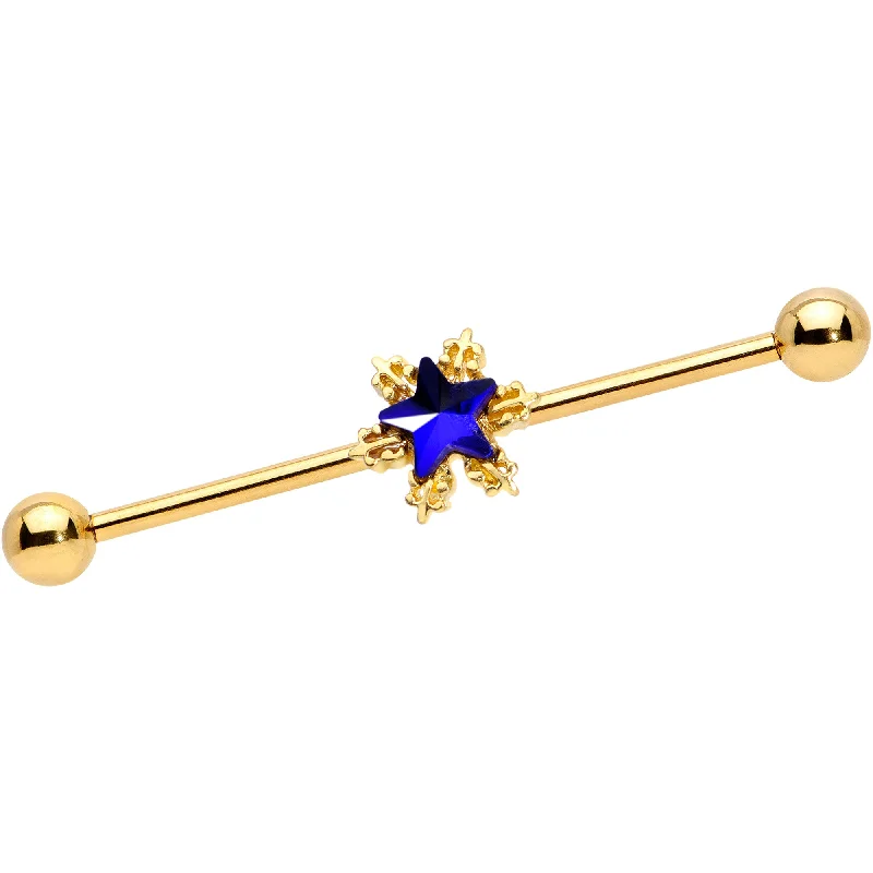Women's Earrings – Elegant Designs for Every Personality--14 Gauge Blue Gem Gold Tone Star Industrial Barbell 38mm Women's Earrings – Elegant Designs for Every Personality--14 Gauge Blue Gem Gold Tone Star Industrial Barbell 38mm