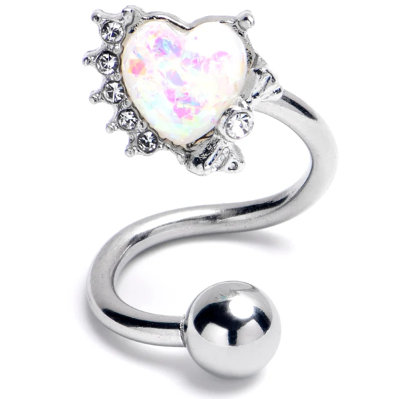 Comfortable Belly Rings with Stunning Detail -White Faux Opal Sunny Heart Spiral Twister Belly Ring Comfortable Belly Rings with Stunning Detail -White Faux Opal Sunny Heart Spiral Twister Belly Ring