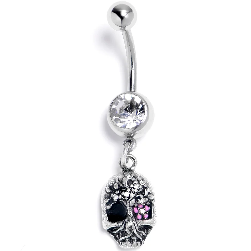 Designer Belly Rings for Dazzling Effect -Clear Gem Stylish Skull Dangle Belly Ring