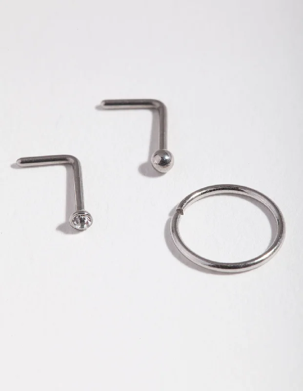 Timeless Nose Rings for Everyday Wear -Surgical Steel  Diamante Nose Ring Pack
