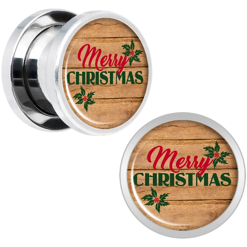 Women's Earrings – Elegant Designs for Every Personality--Rustic Wood Merry Christmas Screw Fit Plug Set Sizes 6mm to 20mm Women's Earrings – Elegant Designs for Every Personality--Rustic Wood Merry Christmas Screw Fit Plug Set Sizes 6mm to 20mm