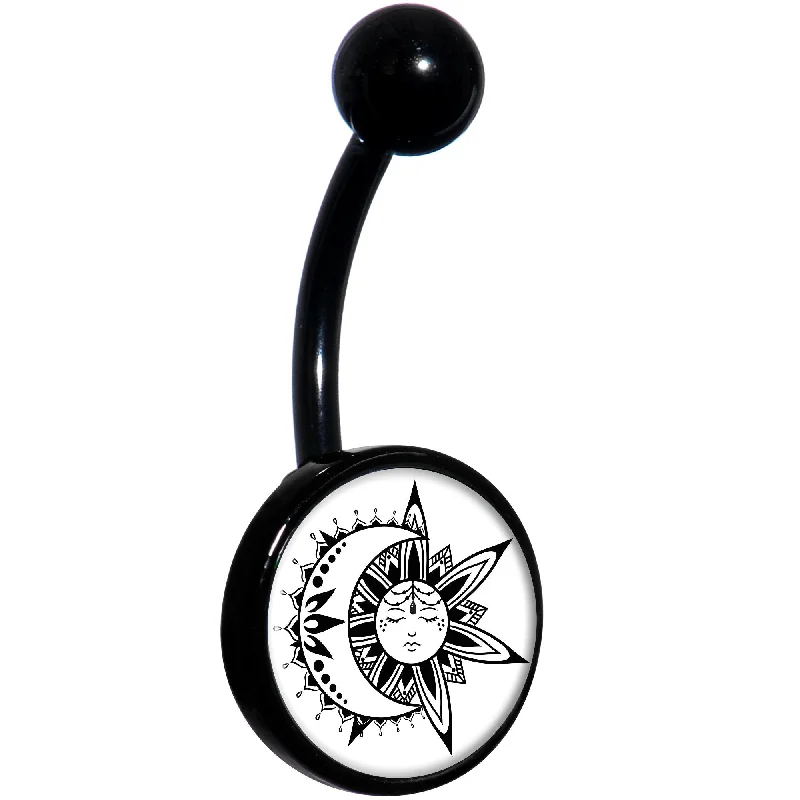 Trendy Belly Rings for Chic Look -Sun and Moon Black Belly Ring