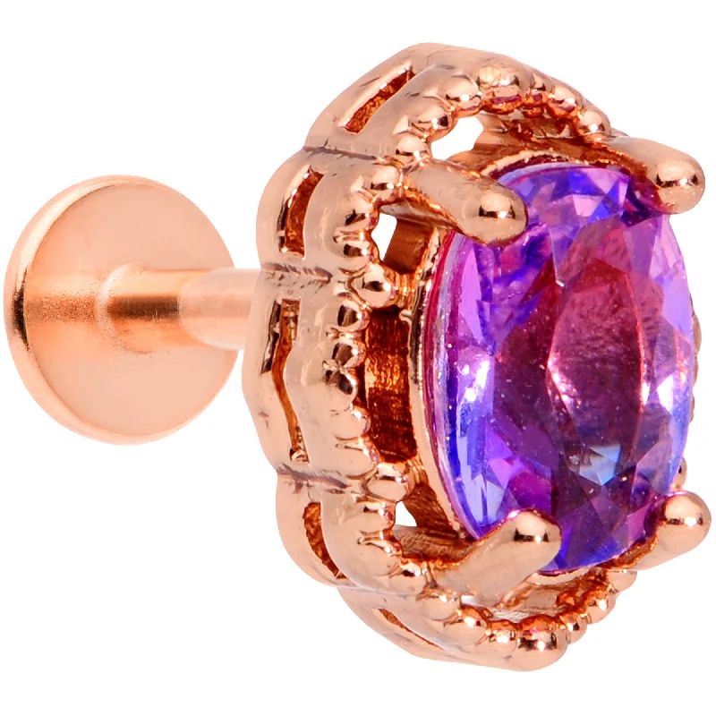 Bold Lip Rings for Fashion-Forward Women16 Gauge 5/16 Purple Tourmaline Rose Gold Tone Labret Monroe Tragus