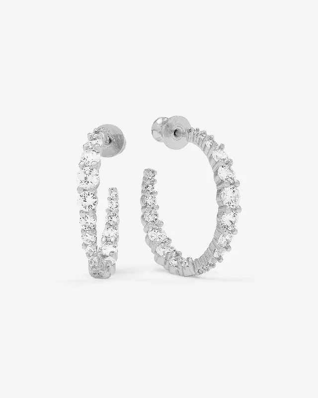 Women's Earrings – Elegant Designs for Every Personality--"Oh She Fancy" Graduated Hoops 1" - Silver|White Diamondettes Women's Earrings – Elegant Designs for Every Personality--"Oh She Fancy" Graduated Hoops 1" - Silver|White Diamondettes