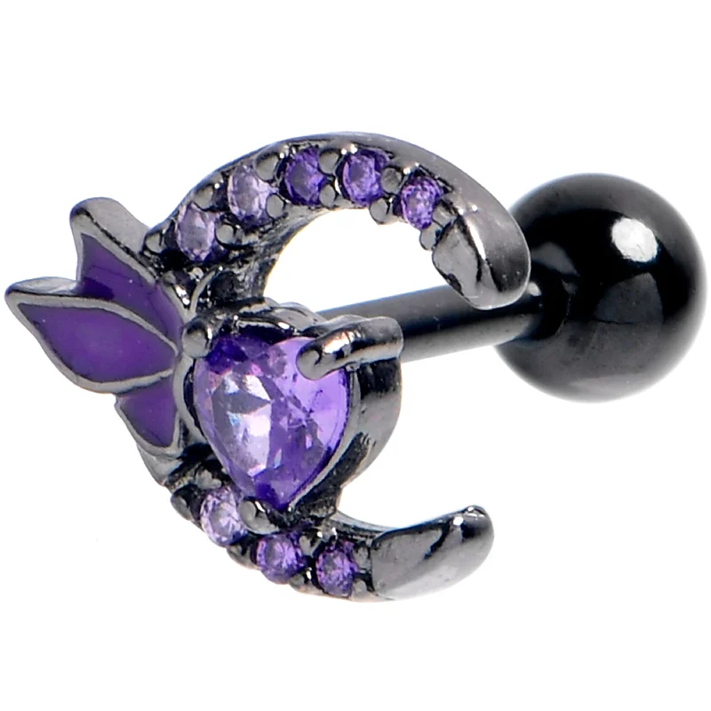 Women's Earrings – Elegant Designs for Every Personality--16 Gauge 1/4 Purple Gem Black Butterfly Moon Heart Cartilage Earring Women's Earrings – Elegant Designs for Every Personality--16 Gauge 1/4 Purple Gem Black Butterfly Moon Heart Cartilage Earring