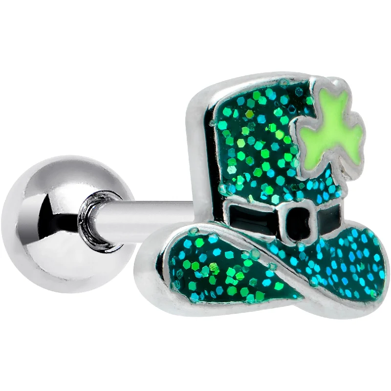 Women's Earrings – Elegant Designs for Every Personality--16 Gauge 1/4 Glitter Top Hat Shamrock Cartilage Tragus Earring