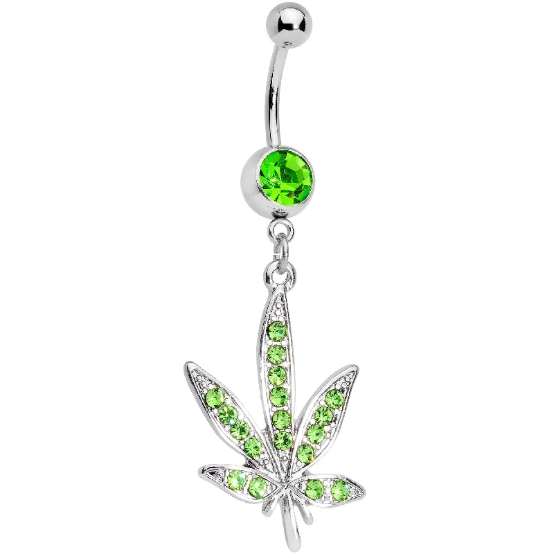 Beautiful Belly Rings with Vibrant Gems -Green Gem 420 Somewhere Marijuana Dangle Belly Ring Beautiful Belly Rings with Vibrant Gems -Green Gem 420 Somewhere Marijuana Dangle Belly Ring