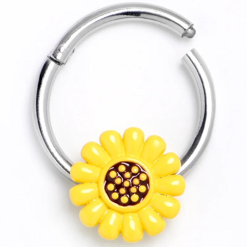 Women's Earrings – Elegant Designs for Every Personality--16 Gauge 3/8 Sunny Simple Sunflower Hinged Segment Ring Women's Earrings – Elegant Designs for Every Personality--16 Gauge 3/8 Sunny Simple Sunflower Hinged Segment Ring