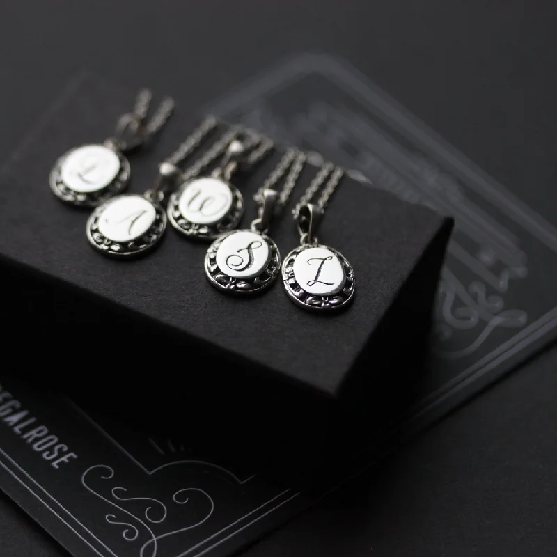 Shop Classic Women's Necklaces & Pendants with a Modern Twist-DARK GARDEN. Ornate Initial Necklace (A - M) Shop Classic Women's Necklaces & Pendants with a Modern Twist-DARK GARDEN. Ornate Initial Necklace (A - M)