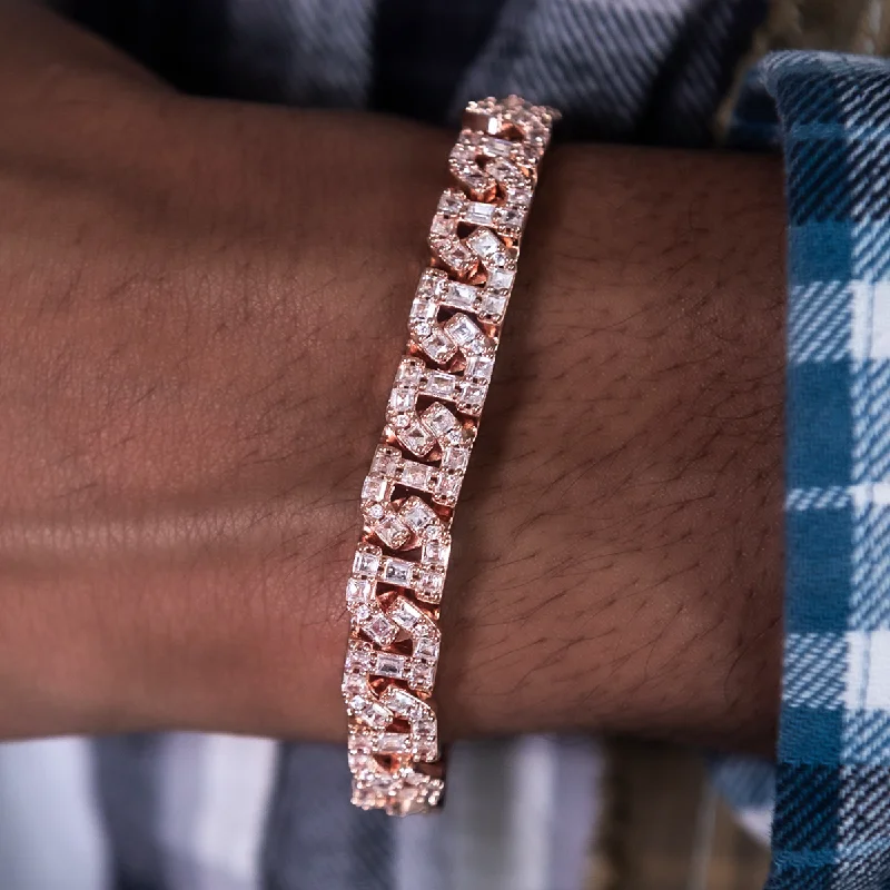 Trendy Beaded Bracelets for Men-Baguette Chain Link Bracelet in Rose Gold