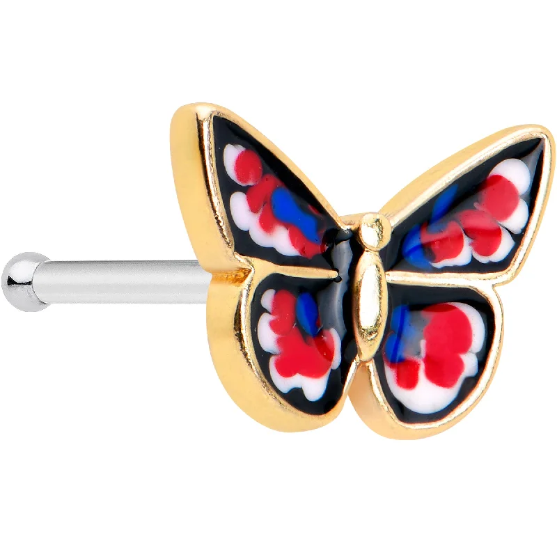 Nose Rings with Simple Finish -20 Gauge 1/4 Red Blue White Butterfly Nose Bone