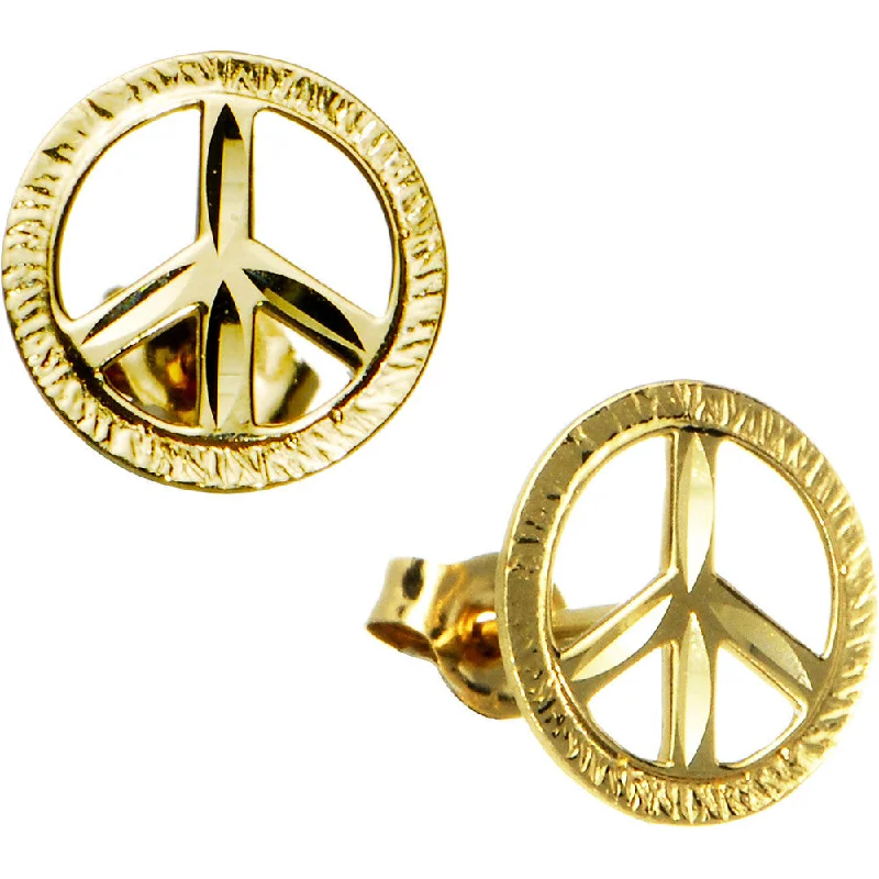 Women's Earrings – Elegant Designs for Every Personality--14kt Yellow Gold Peace Sign Stud Earrings Women's Earrings – Elegant Designs for Every Personality--14kt Yellow Gold Peace Sign Stud Earrings