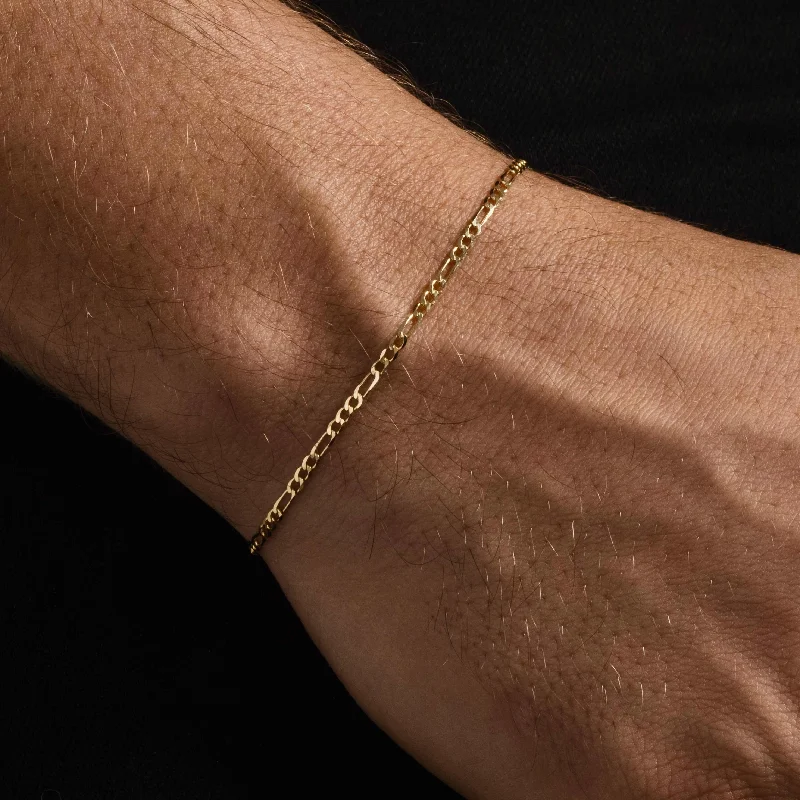 Casual Bracelets for Men with Leather Bands-10k Solid Gold Figaro Bracelet (2mm)